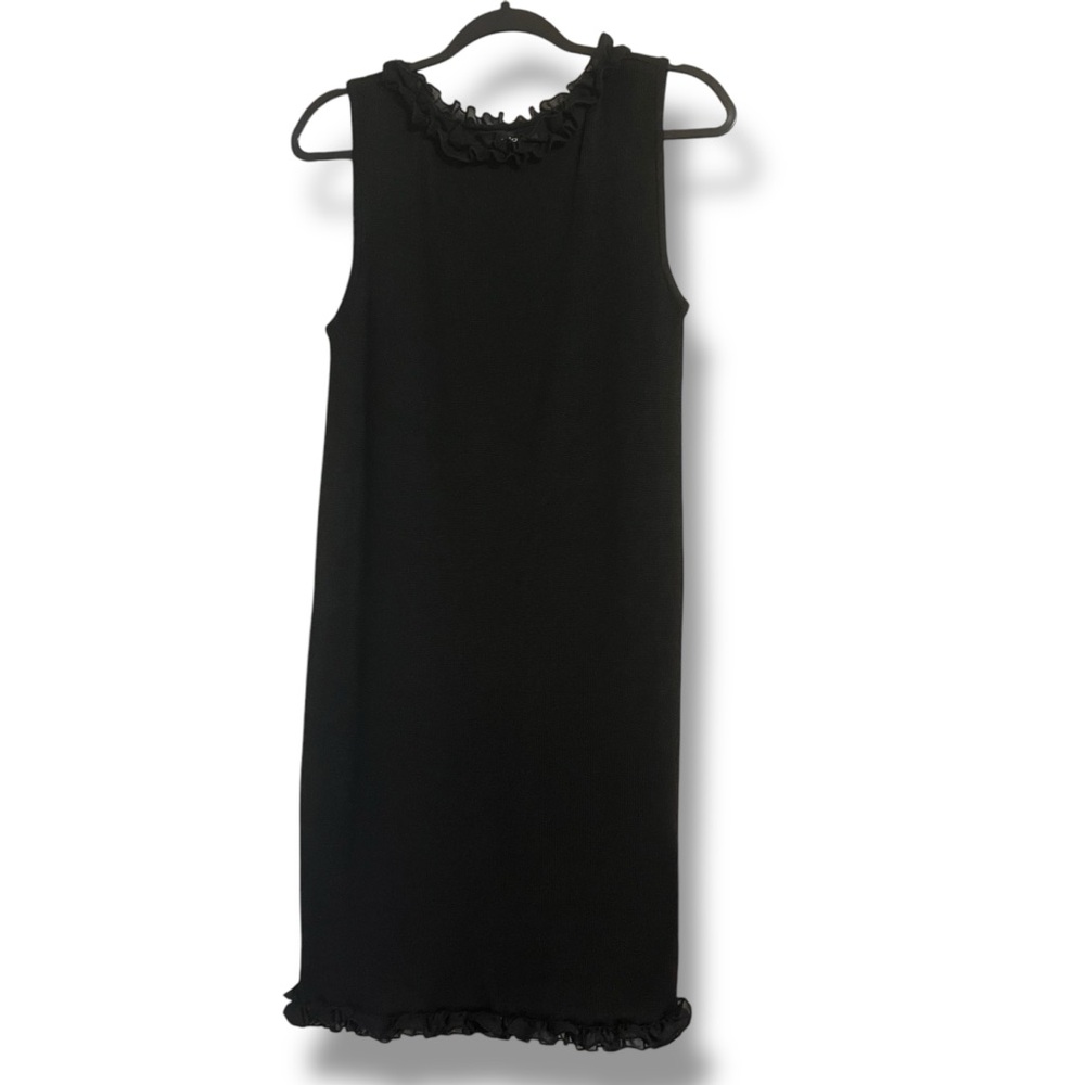 Vintage 80s Andrea Jovine Black Mini Dress with Ruffle Neckline and Bottom